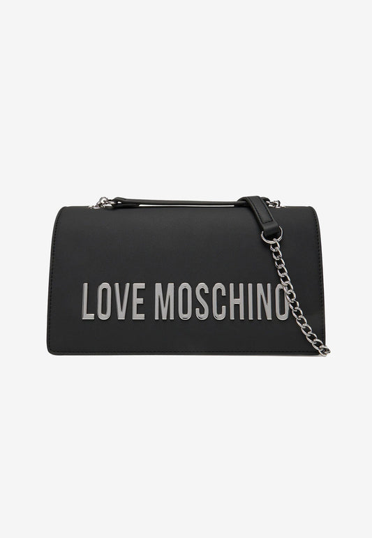 LOVE MOSCHINO - Borsa A Spalla Lettering Soft Touch Nero Argento