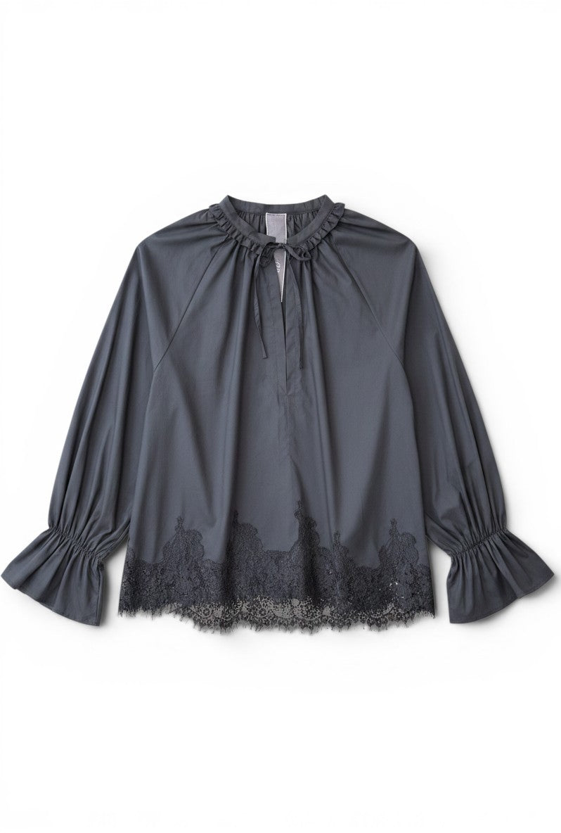 MINERVA - T-shrit Manica Lunga Pizzo Nero