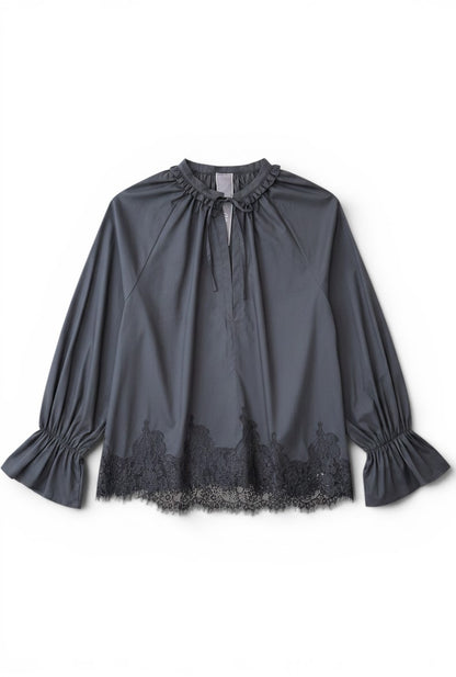 MINERVA - T-shrit Manica Lunga Pizzo Nero