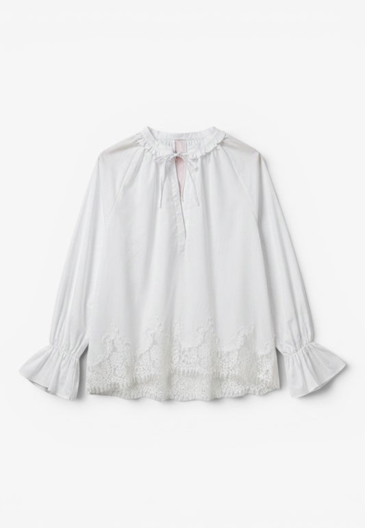 MINERVA - Blusa Bohémien Con Pizzo Bianca