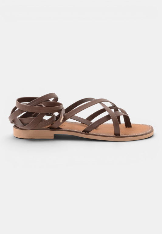 DIVINE FOLLIE - Sandali Piatti in Pelle Marrone