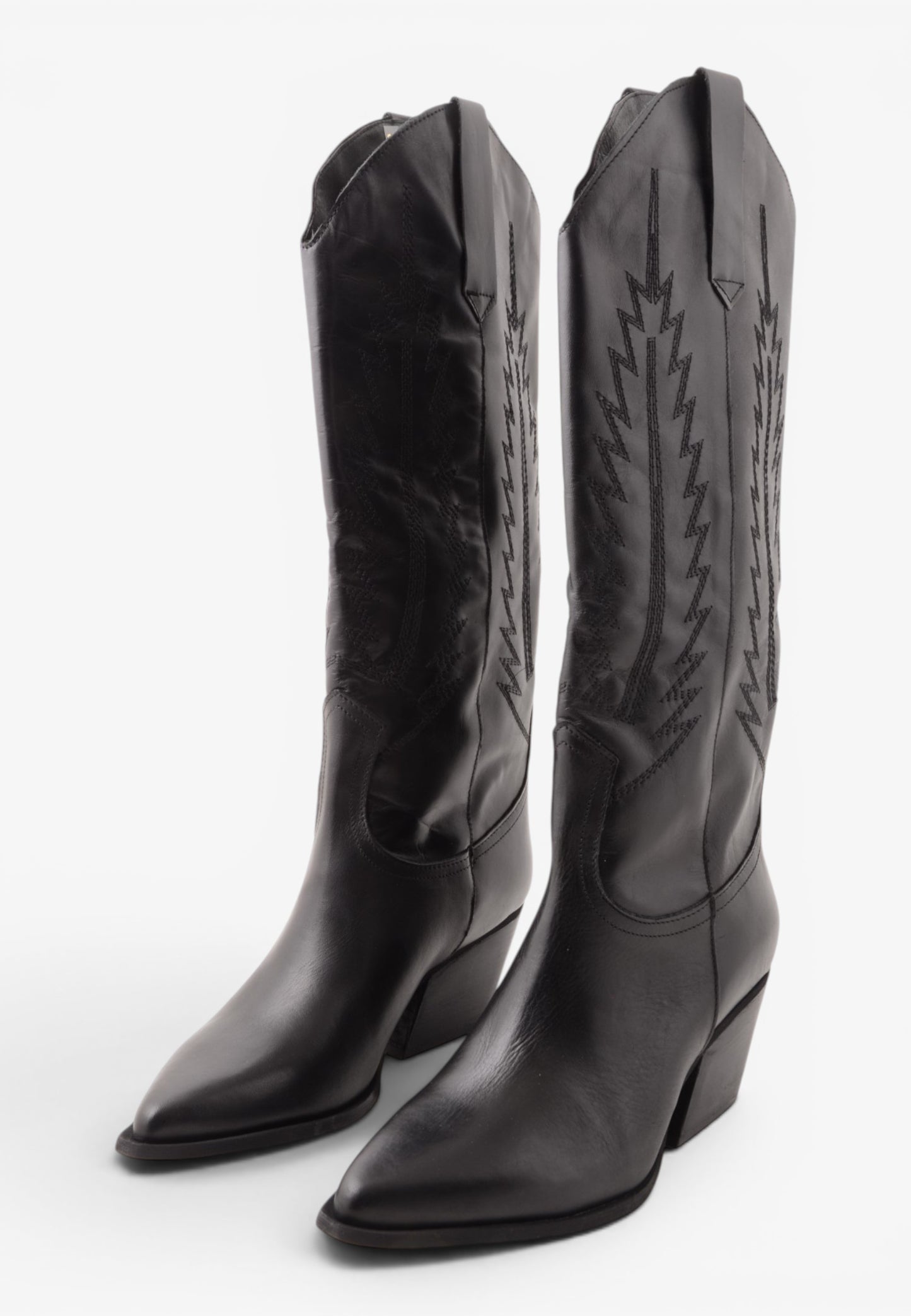DIVINE FOLLIE - Stivale Camperos Alto in Pelle con Ricami Western Nero