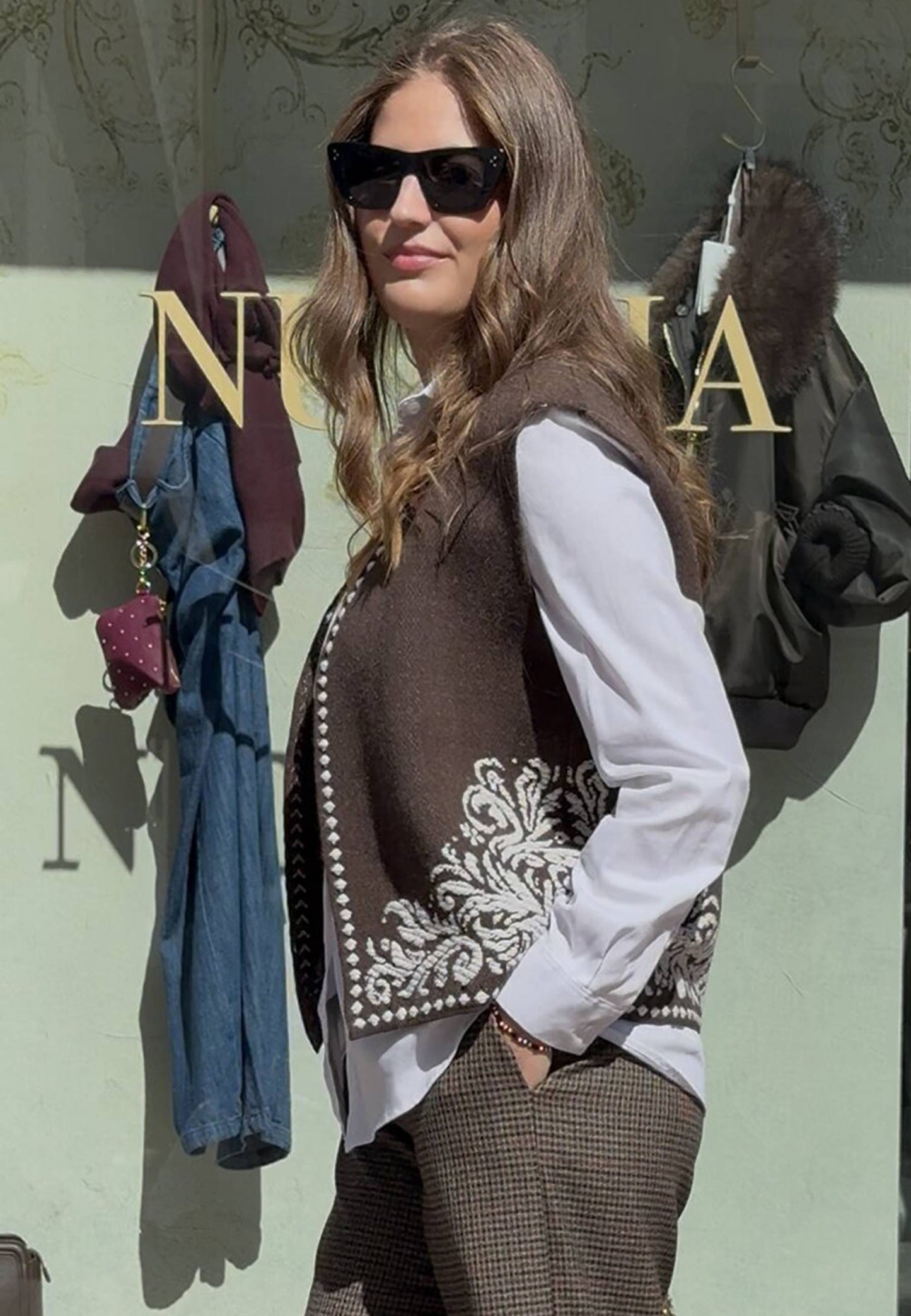 MOTEL - Gilet Arabesque Boxy Fit Marrone
