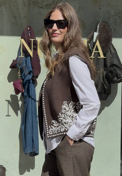 MOTEL - Gilet Arabesque Boxy Fit Marrone