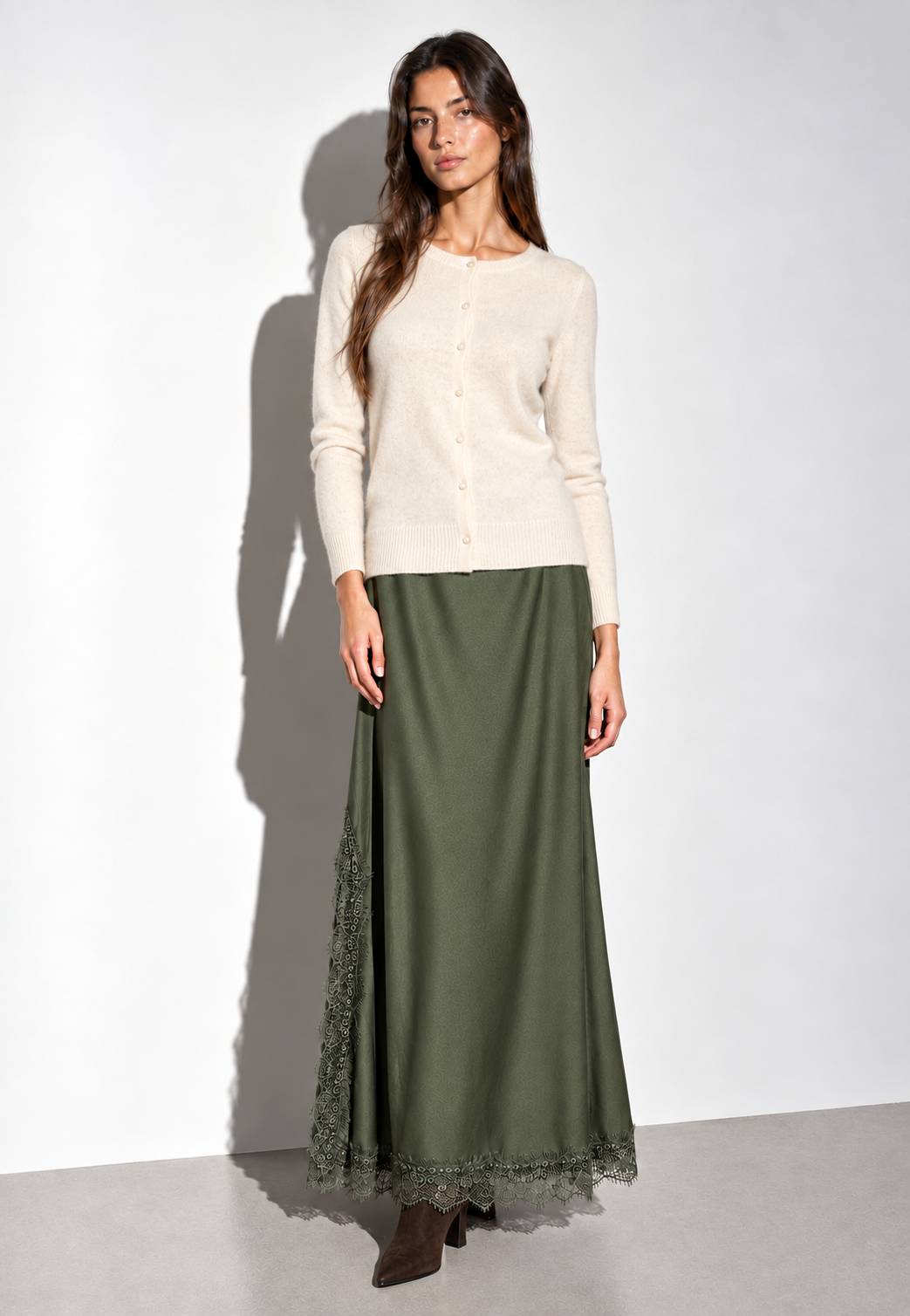 NUNZIA - Gonna Lunga Con Pizzo Verde Oliva