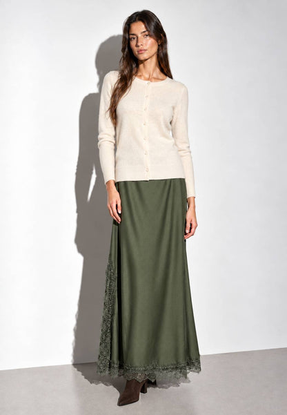 NUNZIA - Gonna Lunga Con Pizzo Verde Oliva