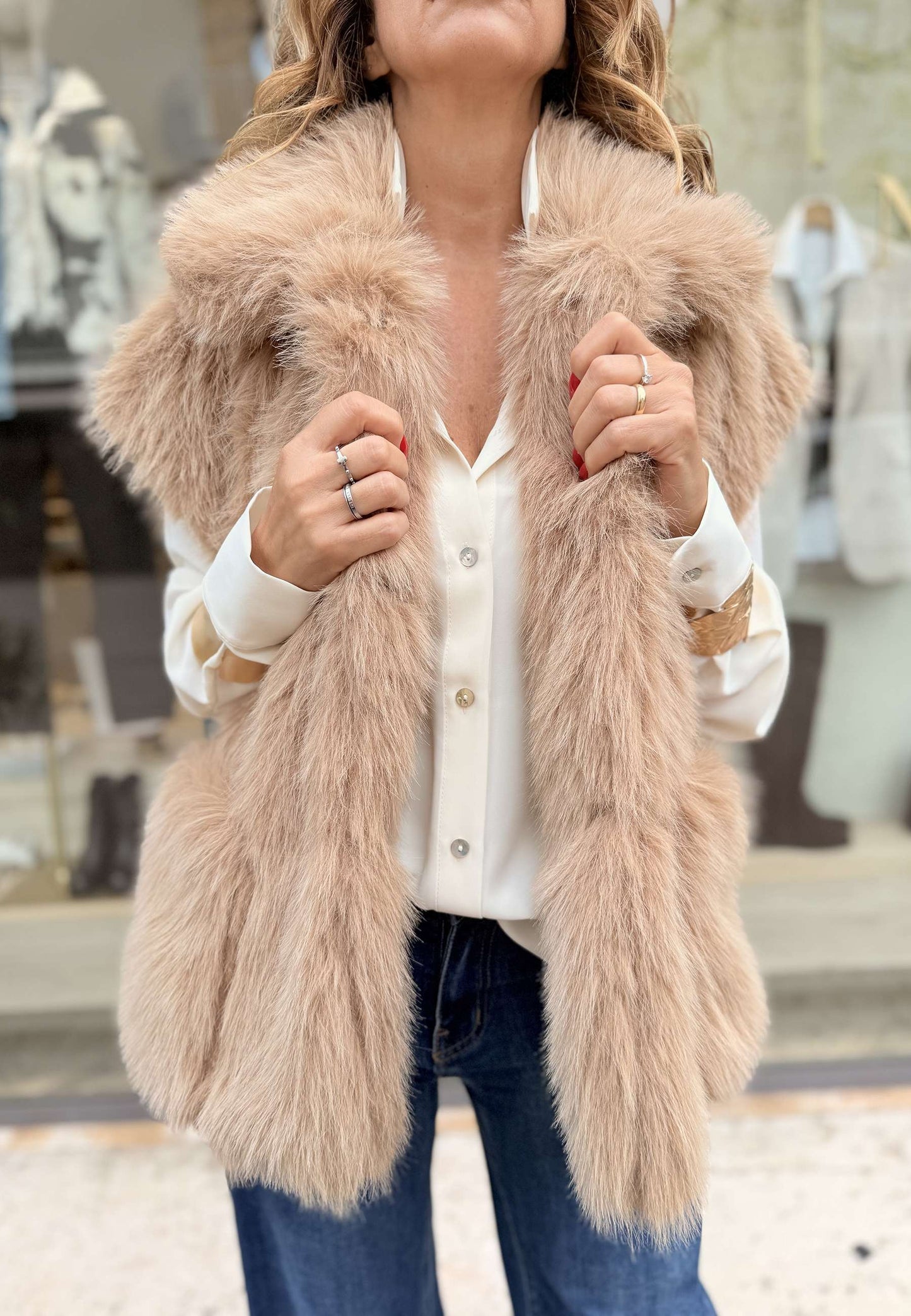 MOTEL - Gilet Over Ecopelliccia Cammello