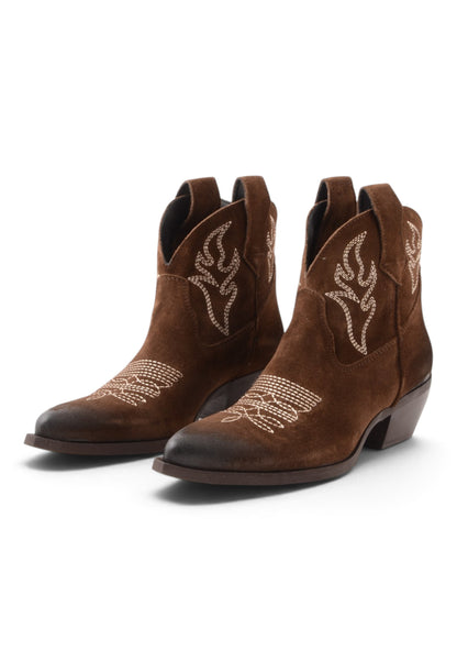 DIVINE FOLLIE - Stivaletto Texano Con Ricami Moka