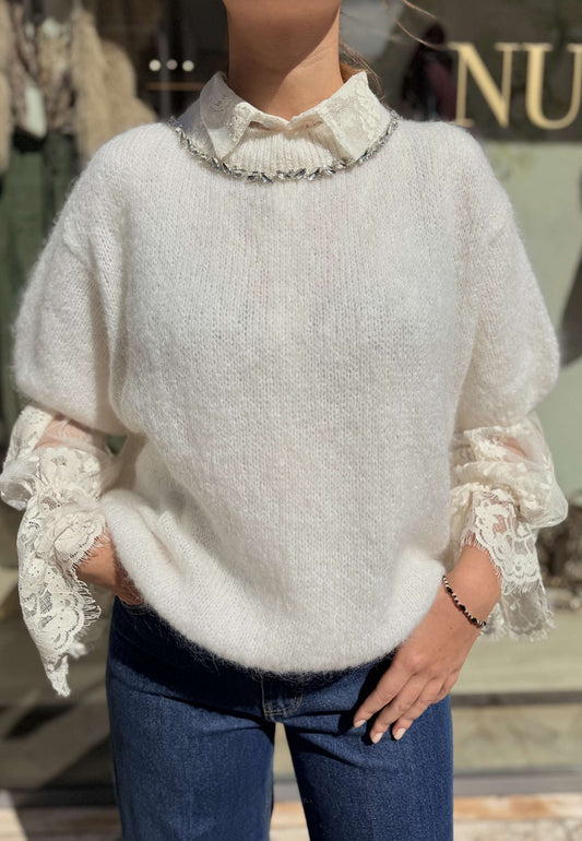 NUNZIA - Maglioncino Gioiello In Mohair Avorio