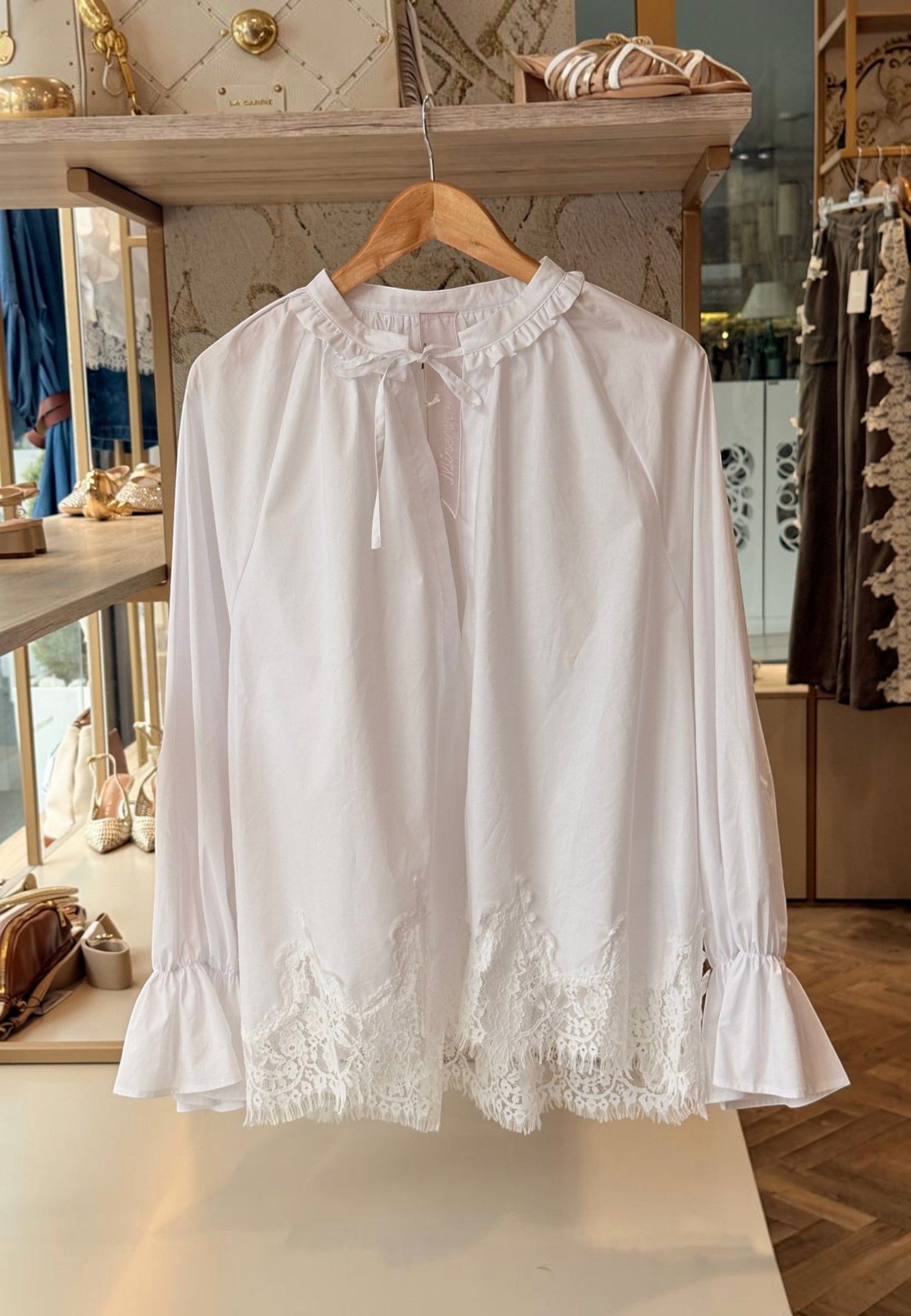 MINERVA - T-shrit Manica Lunga Pizzo Bianco