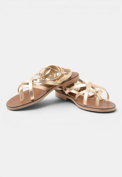 DIVINE FOLLIE - Sandali Piatti in Pelle Laminata Oro