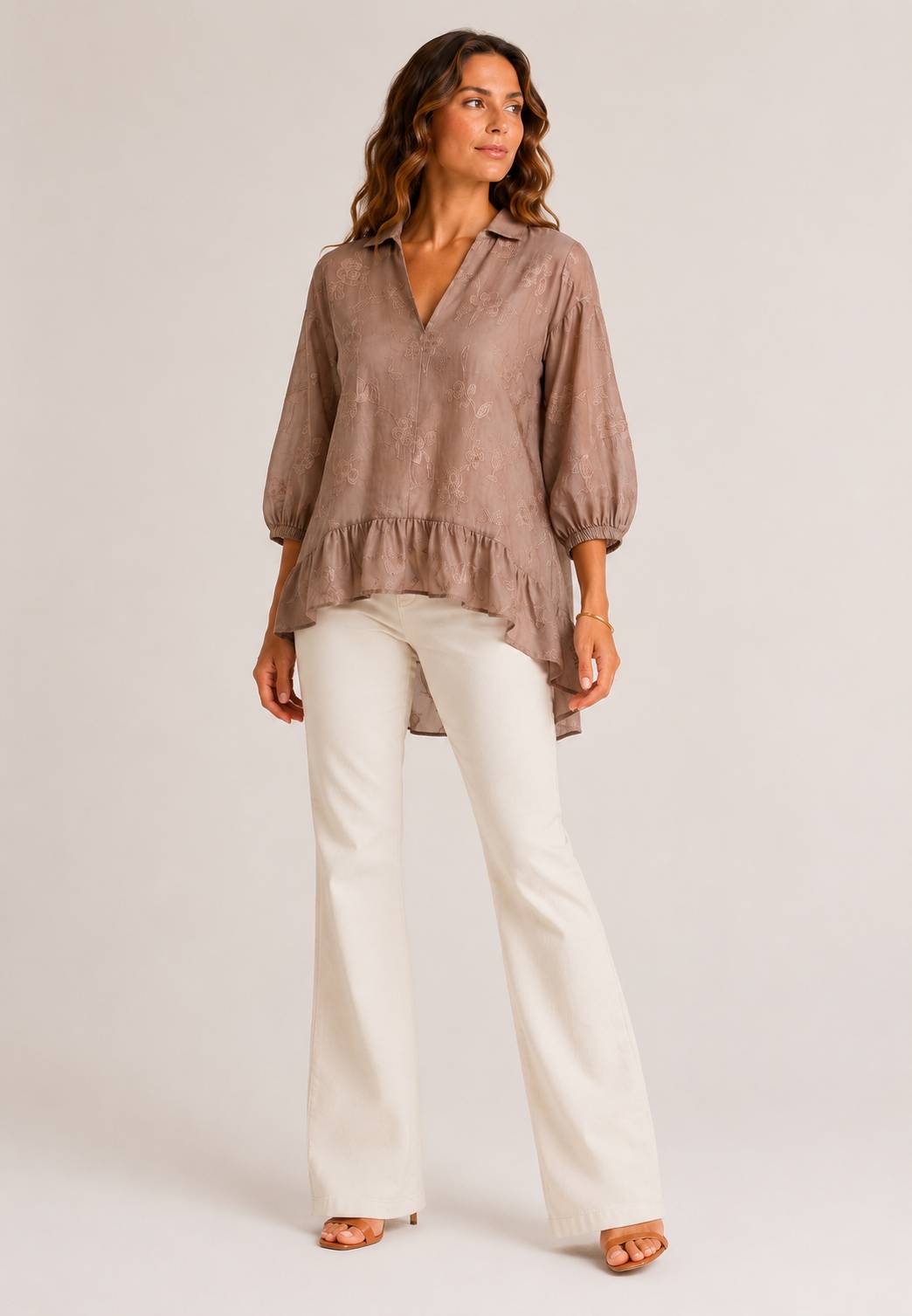 MINERVA - Blusa Over A Fiori Caffè