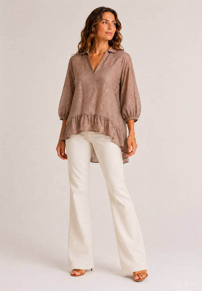 MINERVA - Blusa Over A Fiori Caffè