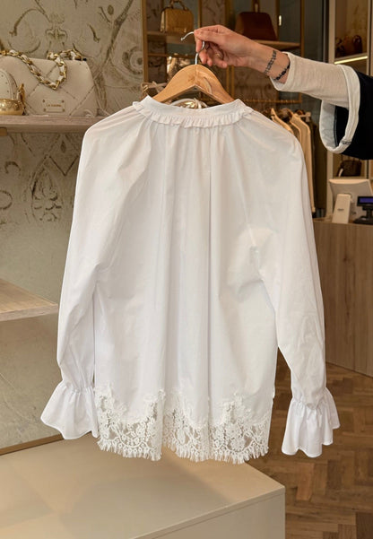 MINERVA - T-shrit Manica Lunga Pizzo Bianco