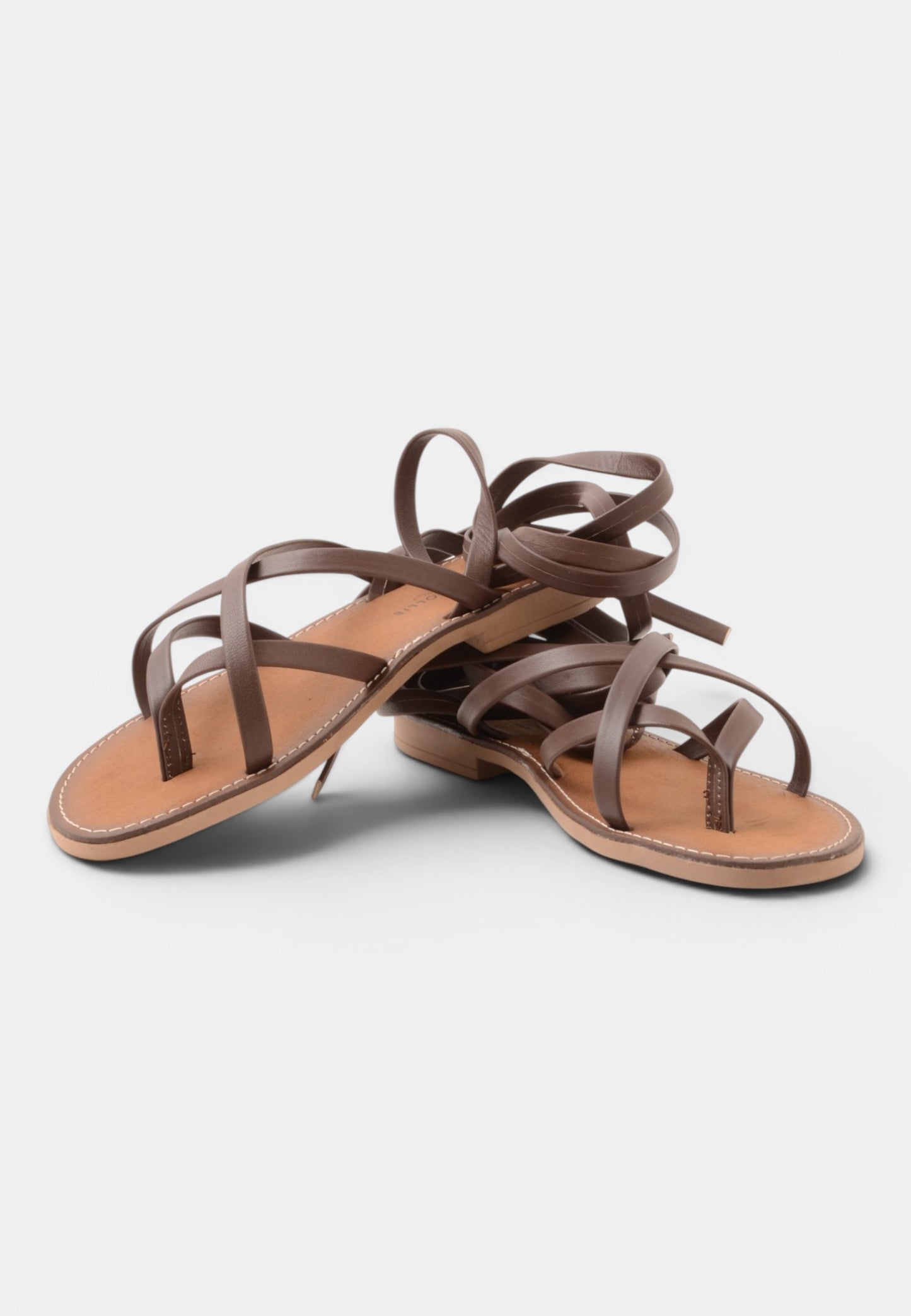 DIVINE FOLLIE - Sandali Piatti in Pelle Marrone