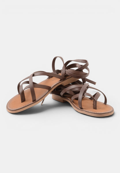 DIVINE FOLLIE - Sandali Piatti in Pelle Marrone
