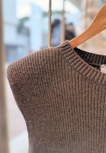 MARYLEY - Abito Lungo In Maglia + Manicotti Moro