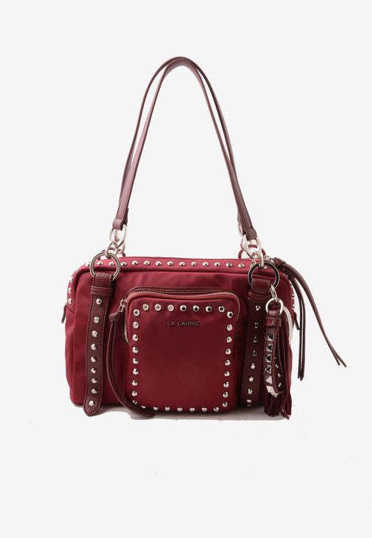 LA CARRIE - Borsa A Spalla Dark Nylon Borchie Cherry