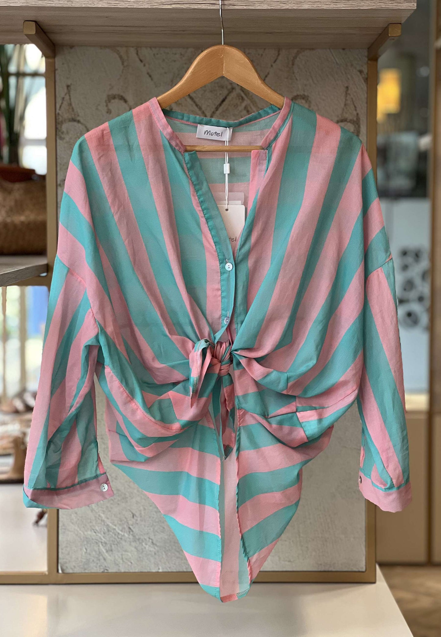 MOTEL - Camicia Righe Acqua/Rosa