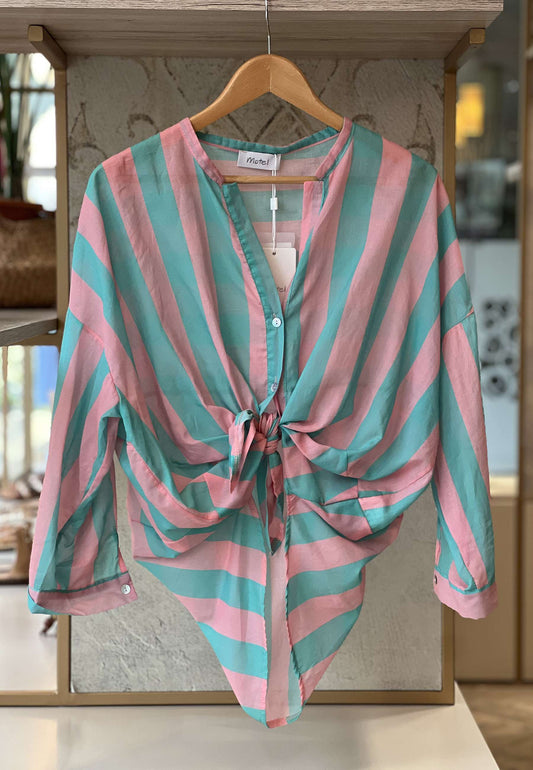 MOTEL - Camicia Righe Acqua/Rosa