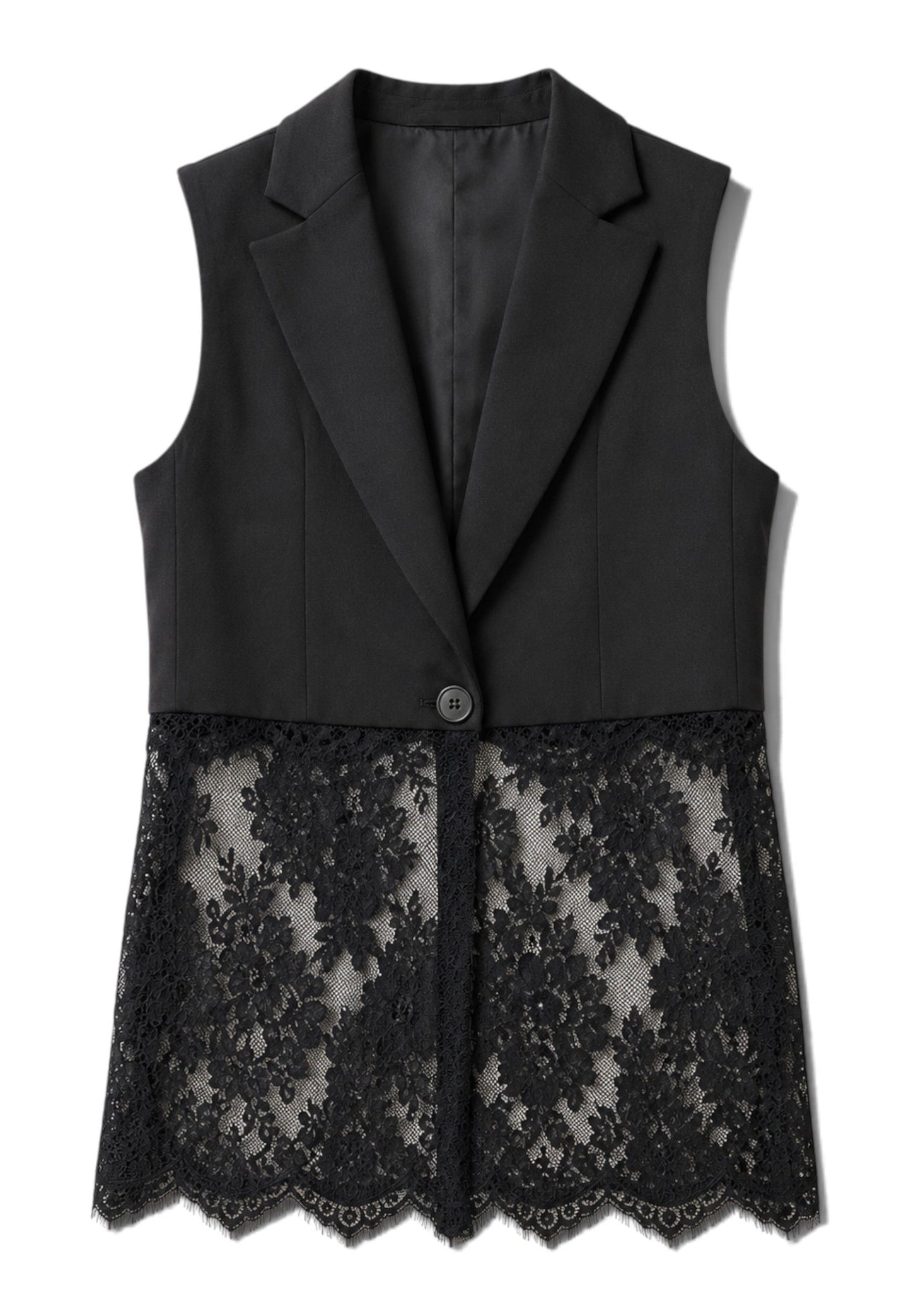 LE STREGHE - Gilet Smanicato Con Pizzo Nero