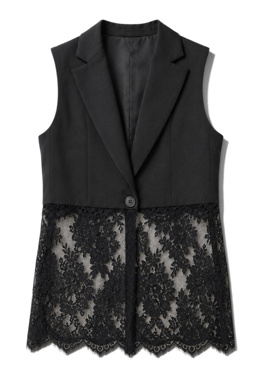 LE STREGHE - Gilet Smanicato Con Pizzo Nero