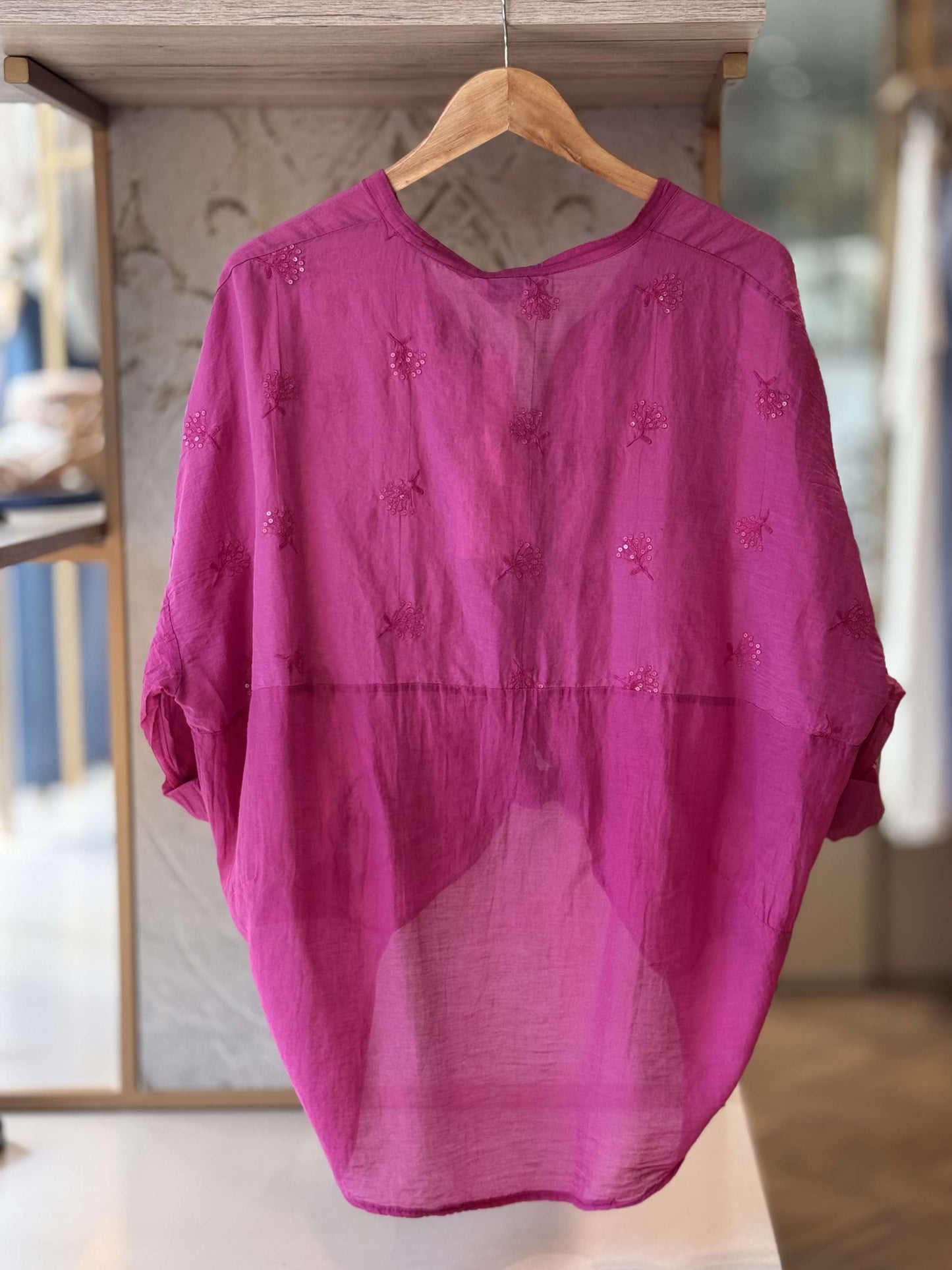 MOTEL - Camicia Ricamo Paillettes Magenta