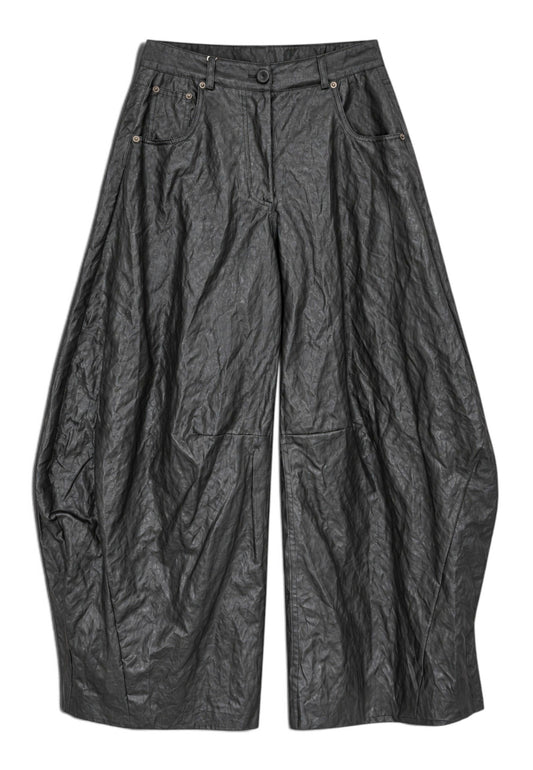 MOTEL -  Pantalone Barrel Ecopelle Nero