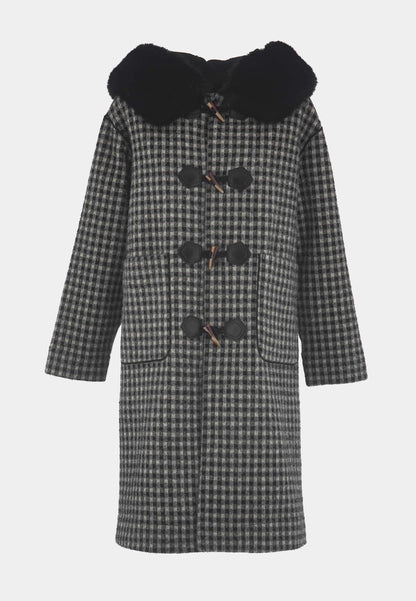 ALEX MAX - Reverse Vichy Coat With Hood Black