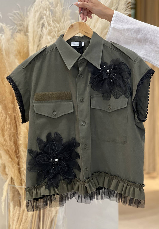 LE STREGHE - Gilet Camicia Pizzo Nero