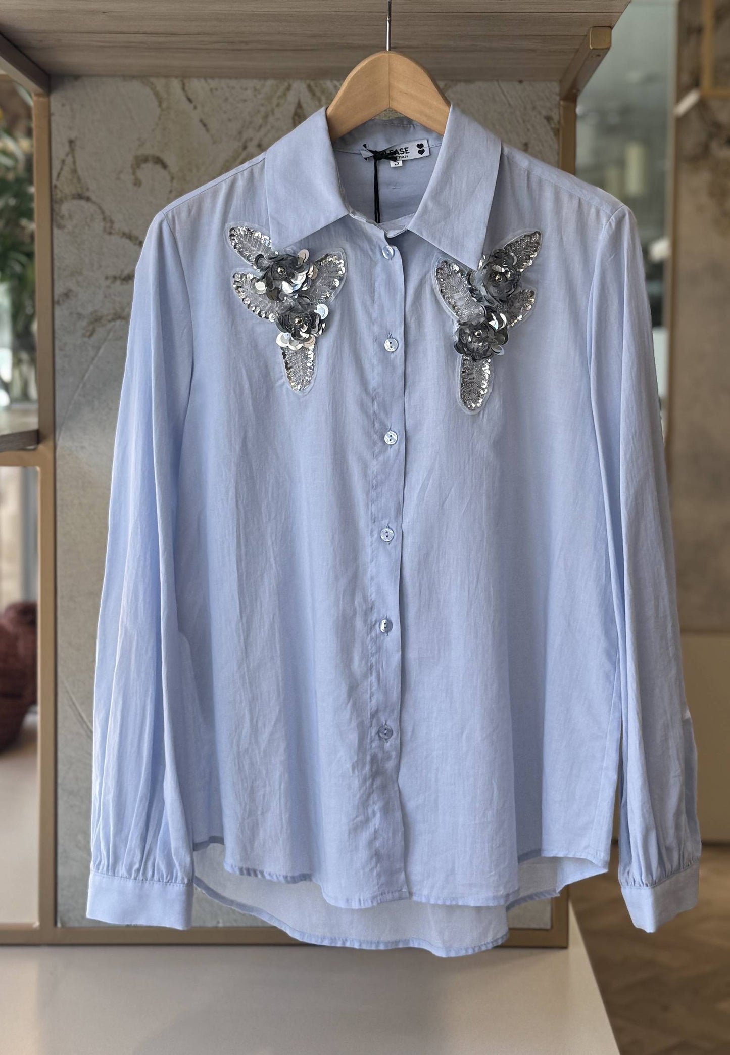PLEAASE - Camicia Strass Celeste