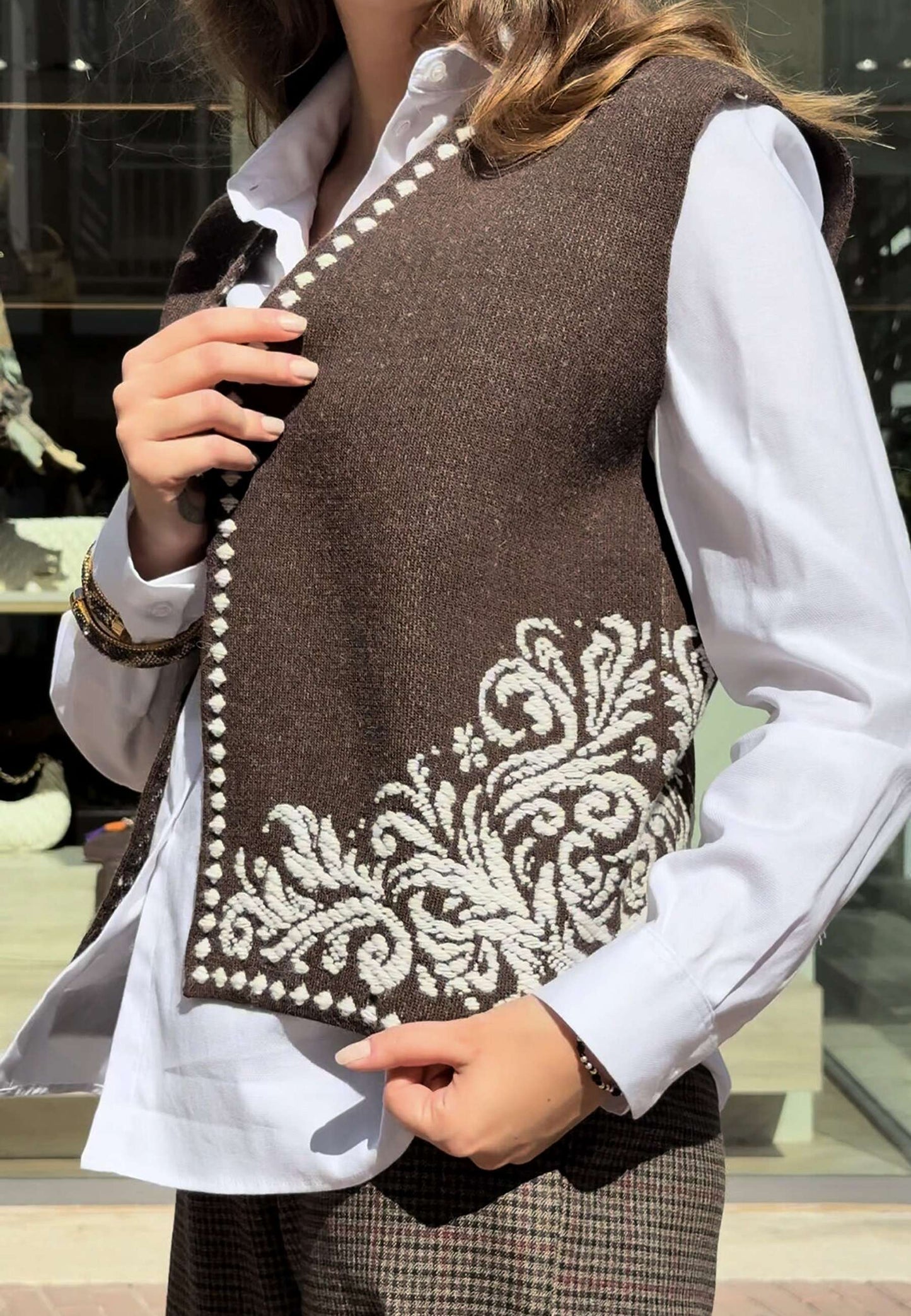 MOTEL - Gilet Arabesque Boxy Fit Marrone