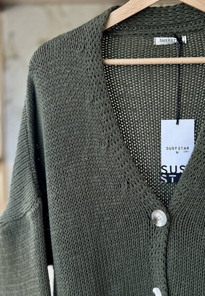 SUSY STAR CURVY - Cardigan Over Verde Militare