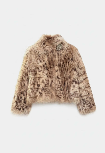 MOTEL - Giacca Crop In Ecopelliccia Animalier