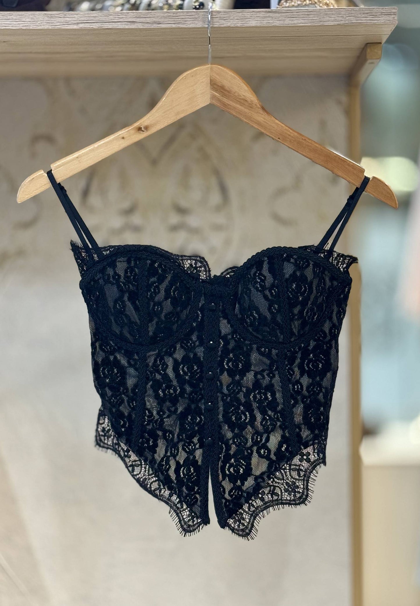 NUNZIA - Corsetto Bustier Pizzo Nero