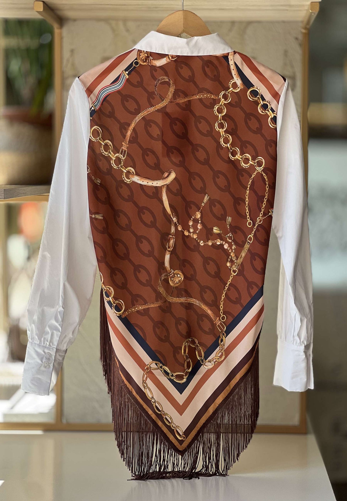 MOTEL- Camicia Foulard Frange Cioccolato