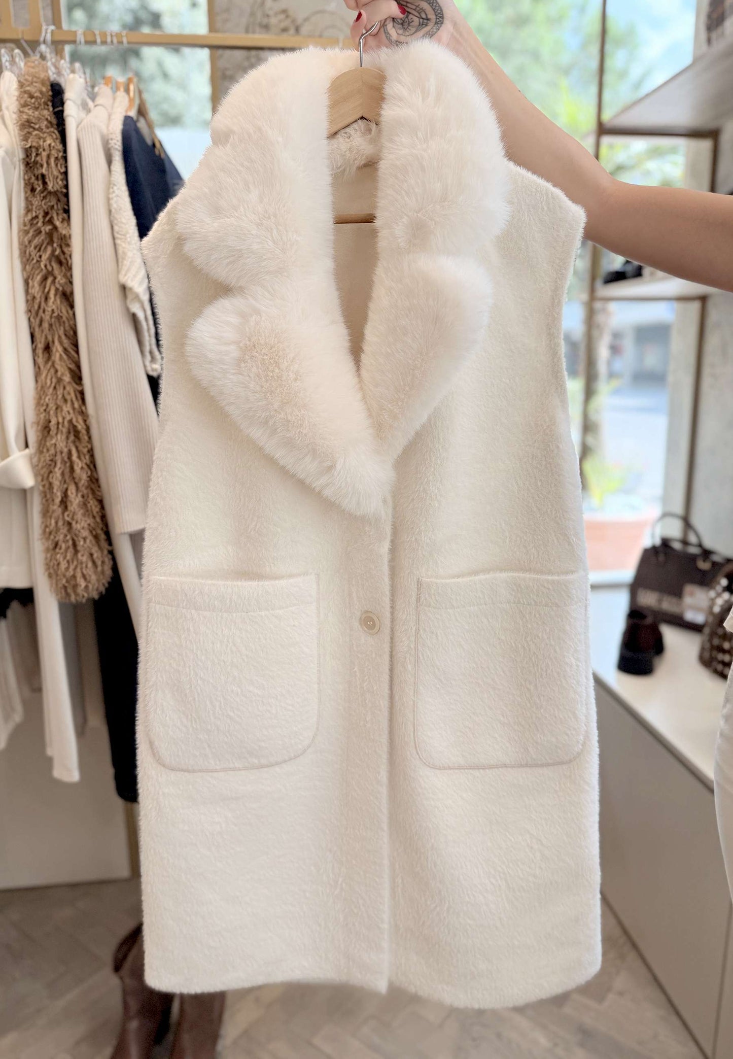 ALEX & MAX - Gilet Ecopelliccia Reverse Panna