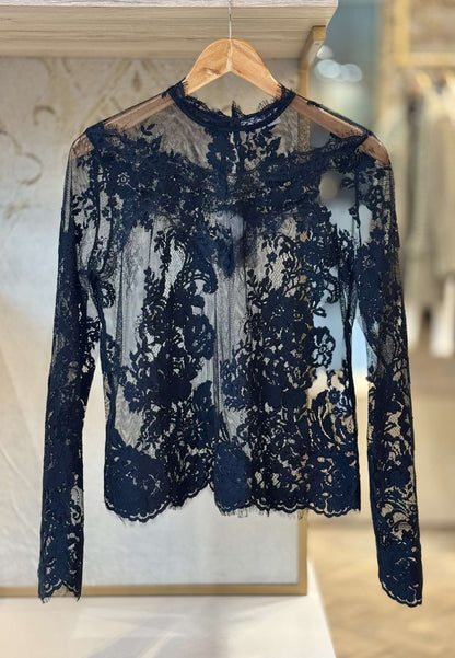 MOTEL - T-Shirt In Pizzo Manica Lunga Nero