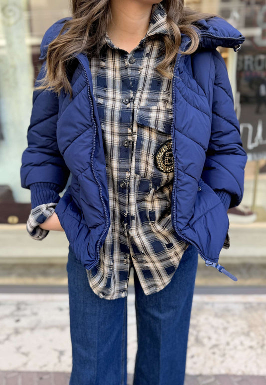 PLEASE - Piumino Trapuntato Con Cappuccio Blu