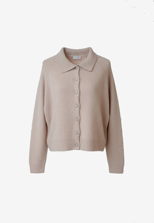 LE STREGHE - Maglia Polo Bottoni Strass Beige