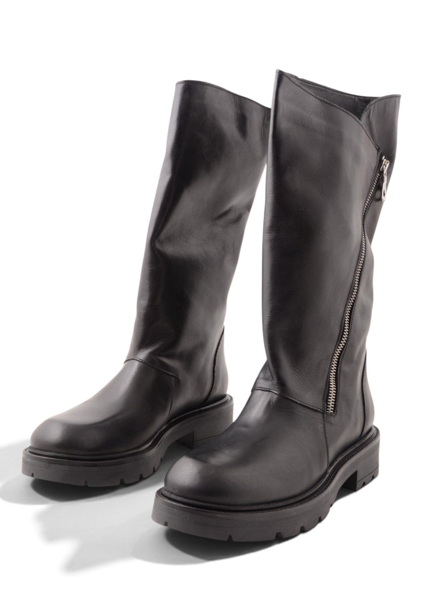 DIVINE FOLLIE - Stivale Biker In Vera Pelle Nero