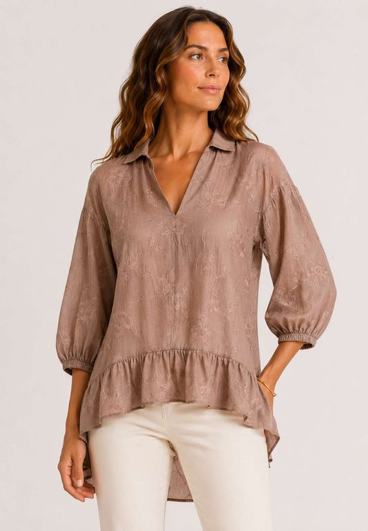 MINERVA - Blusa Over A Fiori Caffè