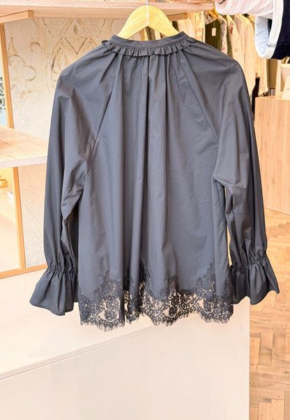 MINERVA - T-shrit Manica Lunga Pizzo Nero