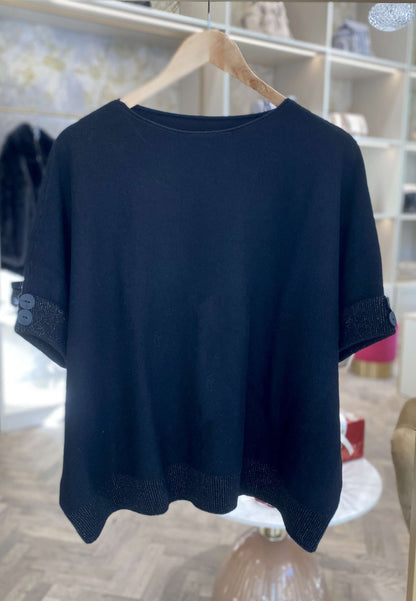 NUNZIA - Maglioncino Over Manica Corta Nero