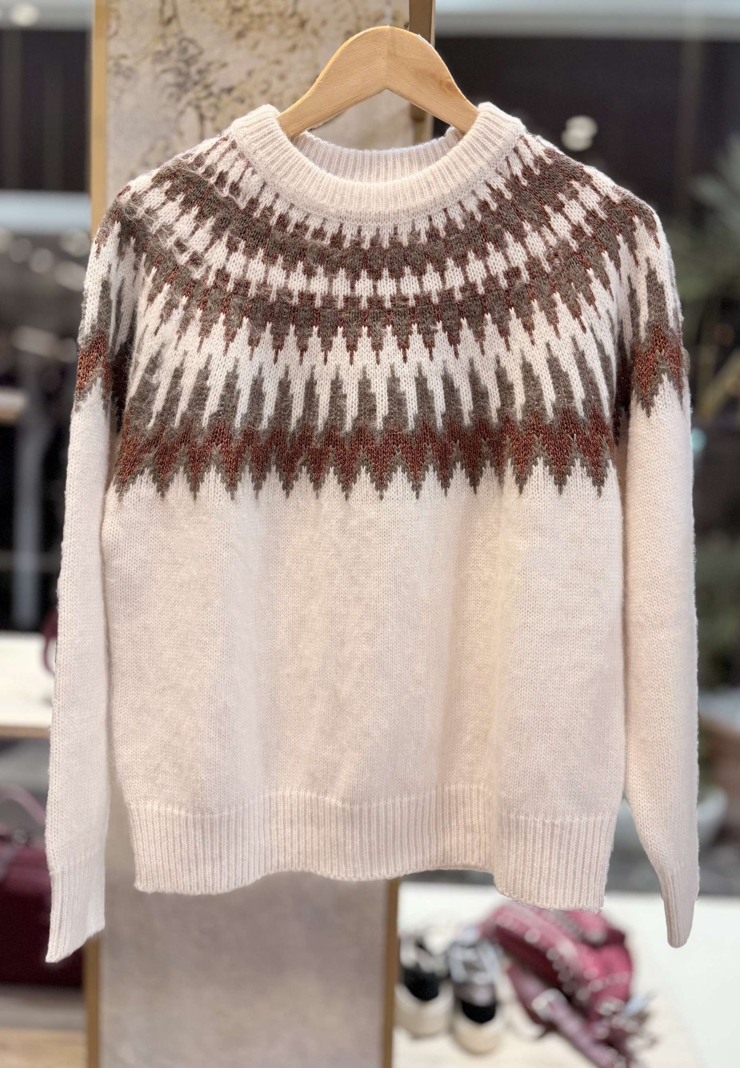 MOTEL - Maglione Girocollo Jacquard Panna