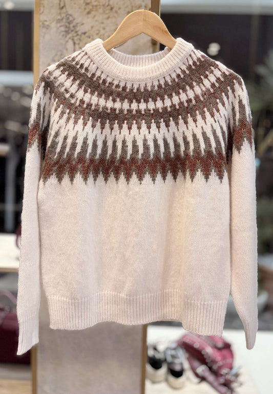 MOTEL - Maglione Girocollo Jacquard Panna