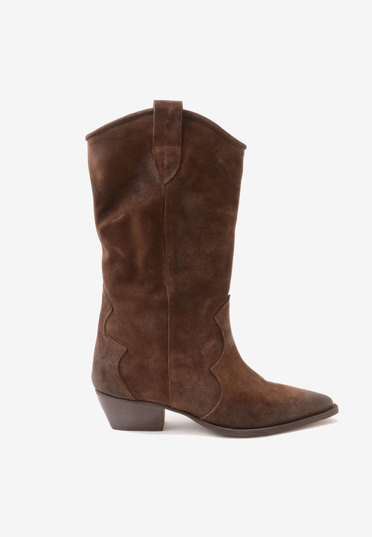 DIVINE FOLLIE - Stivale Texano Camoscio Moro