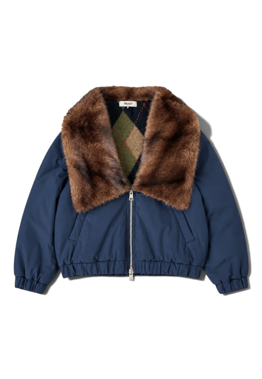 MOTEL - Bomber Collo Pelliccia Blu