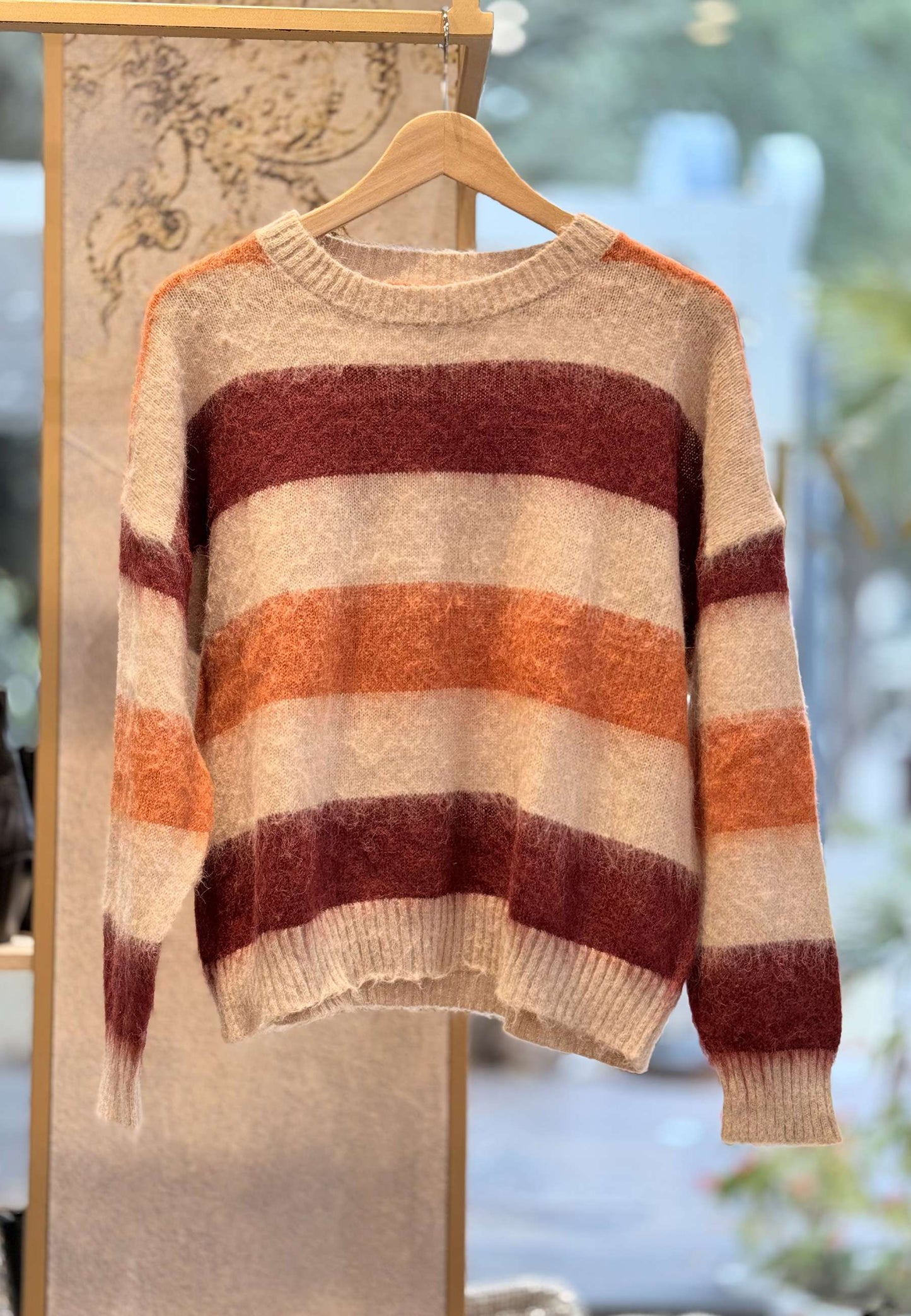 LE STREGHE - Maglione Girocollo A Righe Bordeaux