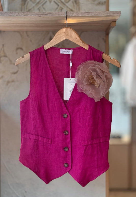 MOTEL - Gilet In Lino Magenta